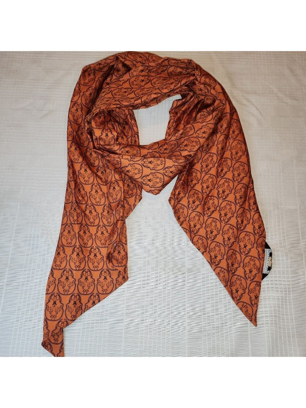 #4 THOMAS WYLDE Orange,black Silk Skull Print Scarf